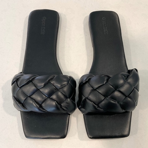 OPEN EDIT Luca Slide Sandal Square Toe Black Size 8 - Picture 2 of 7